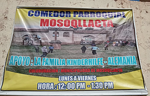 Banner des Mittagstisches mit Dank an die Kinderhilfe Cusco